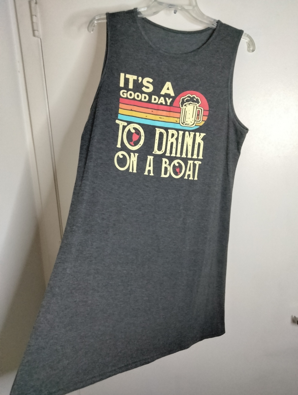 Graphic Tank Dress (Size L) Charcoal Gray  'It's a Good Day to Drink on a Boat'